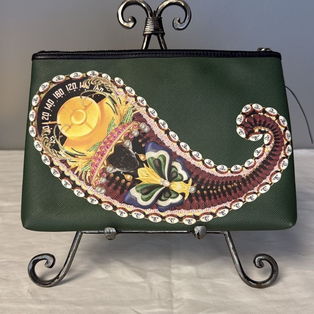Mary Katrantzou Green Paisley Print Clutch Bag Coated PVC - Picture 4 of 8